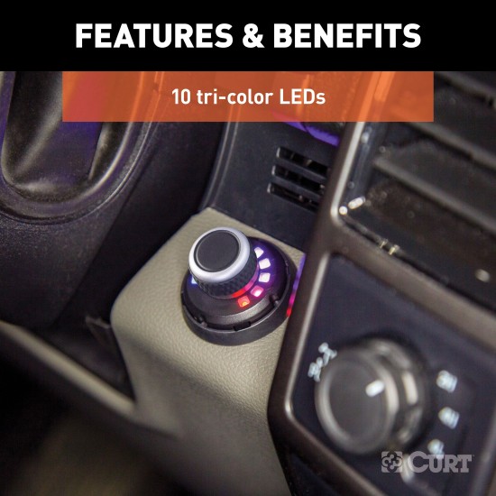 CURT Spectrum Trailer Brake Controller with Sleek Dash Interface CURT Spectrum trailer brake controller with rotary knob interface and tri-color LEDs for enhanced vehicle safety.