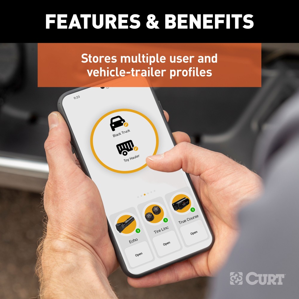 CURT Echo Bluetooth Mobile Trailer Brake Controller Setup CURT Echo mobile trailer brake controller connected to a smartphone for wireless control