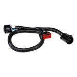 CURT Echo Bluetooth Trailer Brake Controller for Smartphones CURT Echo in-line Bluetooth trailer brake controller connected to a smartphone showing brake monitoring app.