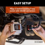 CURT Echo Bluetooth Trailer Brake Controller for Smartphones CURT Echo in-line Bluetooth trailer brake controller connected to a smartphone showing brake monitoring app.