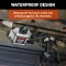 CURT Echo in-line Bluetooth trailer brake controller connected to a smartphone showing brake monitoring app.