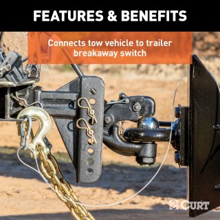 CURT Breakaway Kit Lanyard Pin with 48-Inch Cable CURT breakaway kit lanyard pin featuring a 48-inch cable for trailer safety
