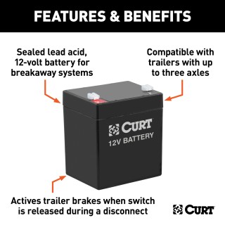 CURT 12-Volt Breakaway Kit Battery for Trailer Brake Systems 12-volt CURT breakaway kit battery for electric trailer brakes and safety compliance.