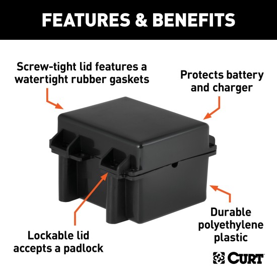 CURT Durable Breakaway Battery Case for Trailer Brakes CURT breakaway battery case with watertight lid for trailer brakes