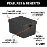 Durable CURT replacement battery case for trailer breakaway kits, lockable and weather-resistant.