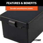 Durable CURT replacement battery case for trailer breakaway kits, lockable and weather-resistant.