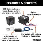 CURT Breakaway Kit ensures safety for trailers with electric brakes, featuring a push-to-test battery case, meeting DOT standards.