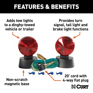 CURT magnetic tow lights with 20-foot wiring, non-scratch base and universal compatibility