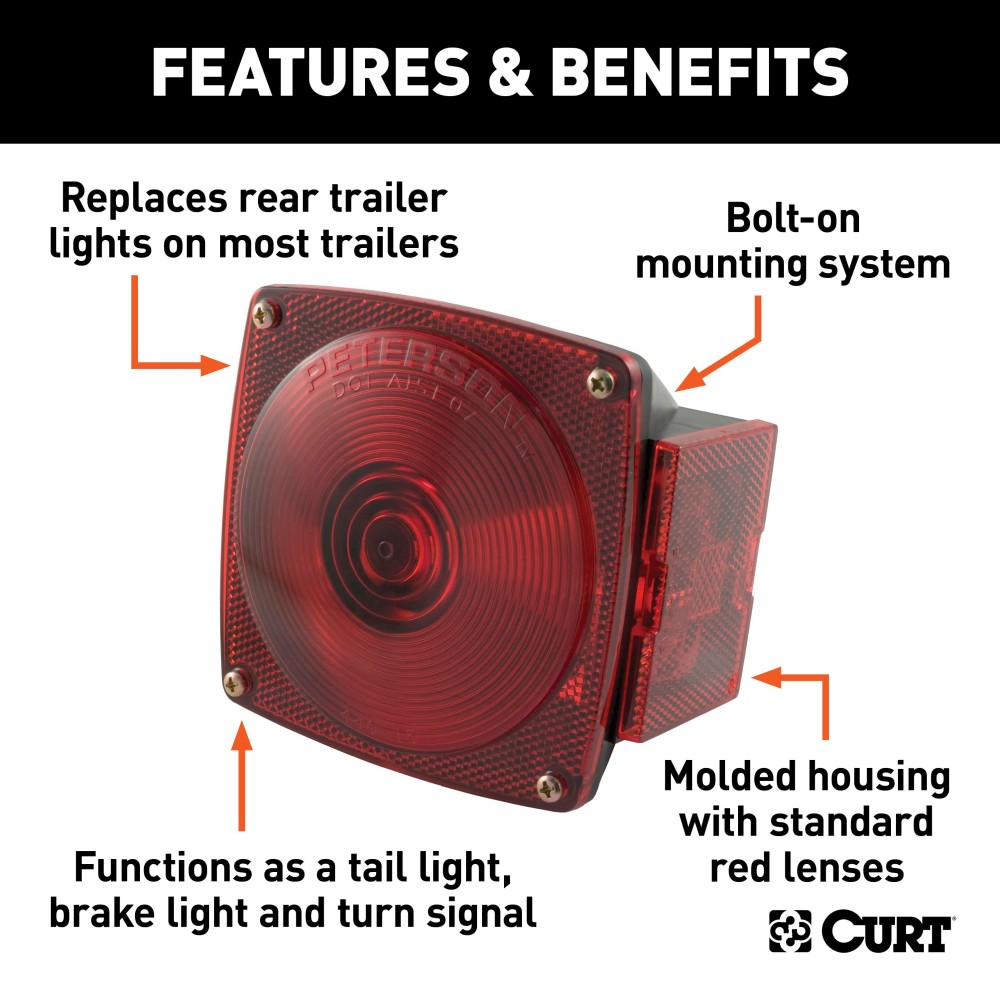 CURT passenger-side trailer light with red lenses and molded housing for towing