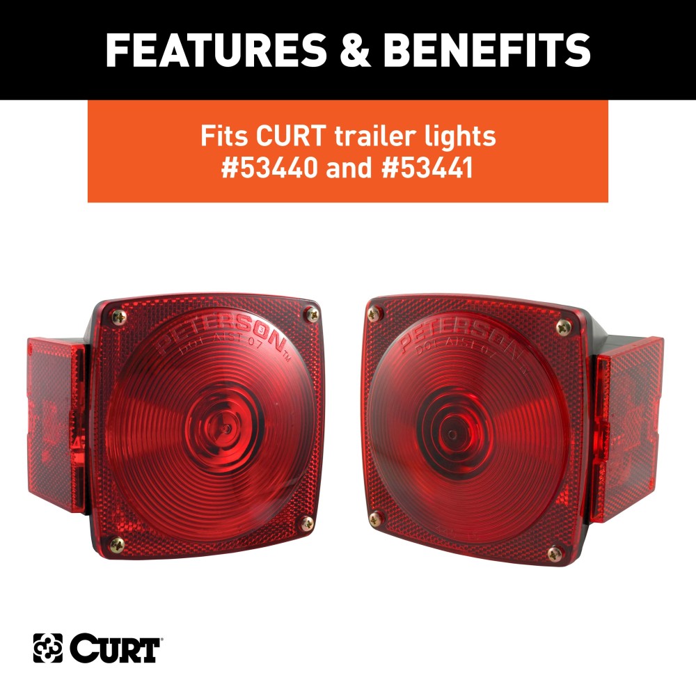 CURT Trailer Light Red Replacement Lens for Safe Towing CURT red replacement lens for trailer lights, fits driver side, square shape, DOT-approved.