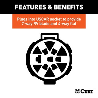 CURT Custom Wiring Connector with Dual 7-Way and 4-Way Outputs CURT custom wiring connector with dual 7-way and 4-way output sockets and mounting bracket