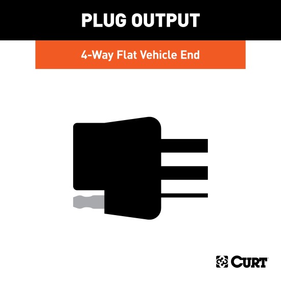CURT Electrical Converter with 4-Way Flat Connector CURT electrical converter with 4-way flat socket and color-coded wires for easy vehicle trailer wiring conversion.