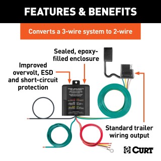 CURT Taillight Converter for Universal Trailer Wiring CURT taillight converter with 4-way flat output for trailer lights