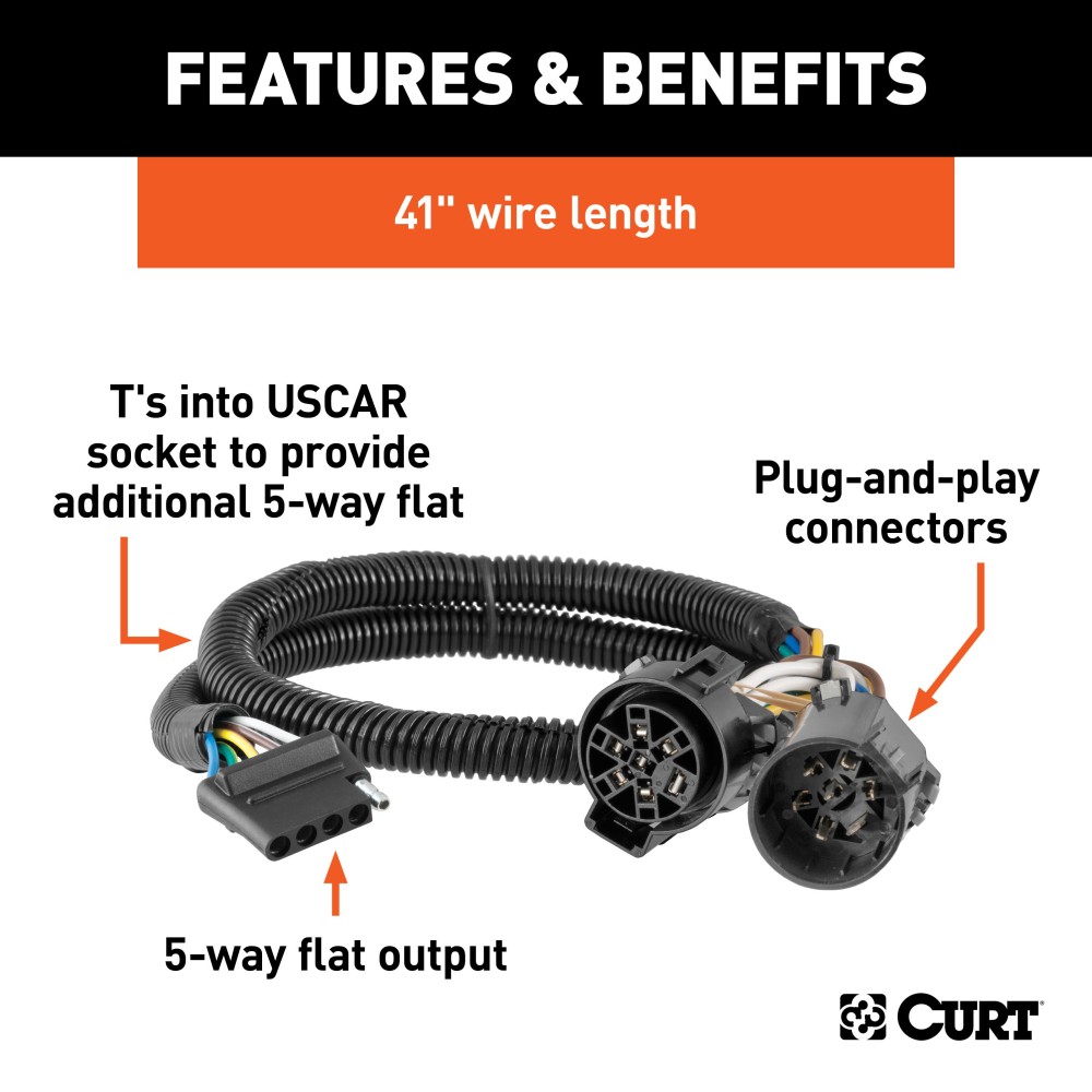 CURT Custom Wiring Connector with 5-Way Flat Socket and Dust Cover CURT custom wiring connector, 5-way flat socket, dust cover included