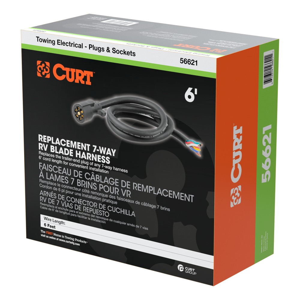 7-way RV Blade Replacement Harness for Trailer Connection 7-way RV blade replacement harness with 6-foot cable and protective sleeve