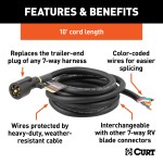 CURT 7-Way RV Blade Replacement Harness with 10' Cable CURT 7-way RV blade replacement harness with 10-foot cable for trailers