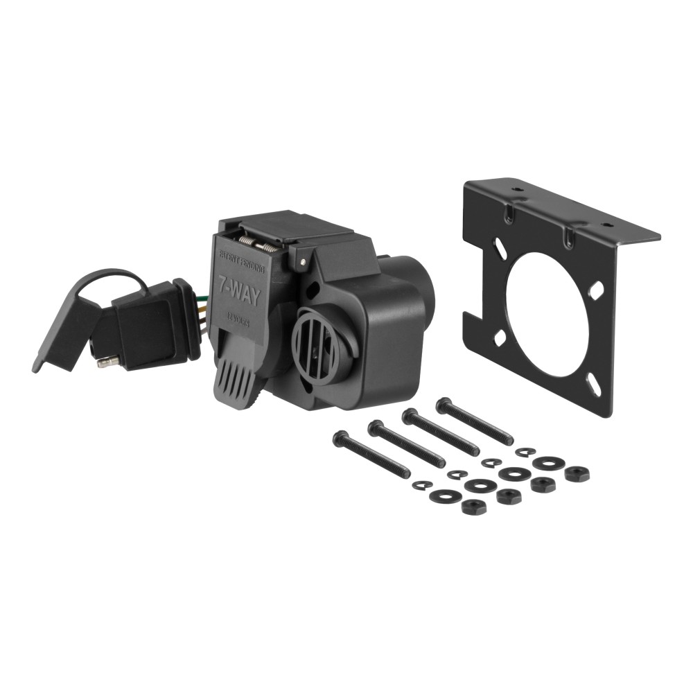 CURT Custom OE Vehicle-to-Trailer 7-Way and 4-Way Connector CURT custom 7-way and 4-way vehicle-to-trailer wiring connector with backup alarm