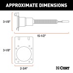 CURT Electrical Adapter for 4-Way Flat to 7-Way RV Blade CURT electrical adapter that connects a 4-way flat vehicle socket to a 7-way RV blade trailer plug with mounting bracket.