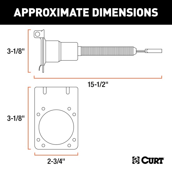 CURT Electrical Adapter for 4-Way Flat to 7-Way RV Blade CURT electrical adapter that connects a 4-way flat vehicle socket to a 7-way RV blade trailer plug with mounting bracket.