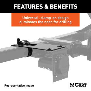 CURT Universal Clamp-On Electrical Connector Bracket CURT electrical connector bracket securing wiring on a trailer hitch