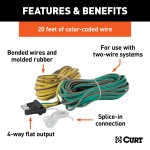 CURT 4-Way Flat Trailer Side Electrical Connector with 20' Wire CURT electrical connector with 4-way flat plug for trailer lights and signals