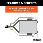CURT 4-Way Flat Trailer Side Electrical Connector with 20' Wire CURT electrical connector with 4-way flat plug for trailer lights and signals