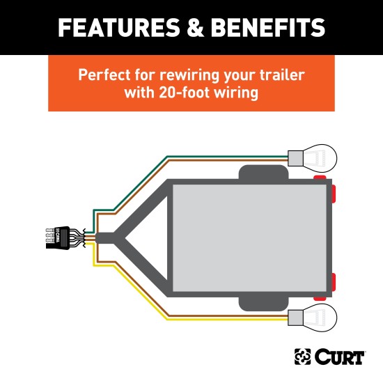 CURT 4-Way Flat Trailer Side Electrical Connector with 20' Wire CURT electrical connector with 4-way flat plug for trailer lights and signals
