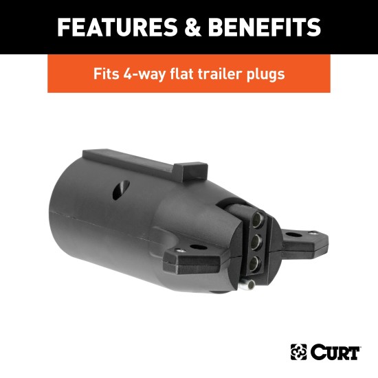 CURT Electrical Adapter 7-way RV Blade to 4-way Flat Plug CURT electrical adapter connecting 7-way RV blade vehicle socket to 4-way flat trailer plug