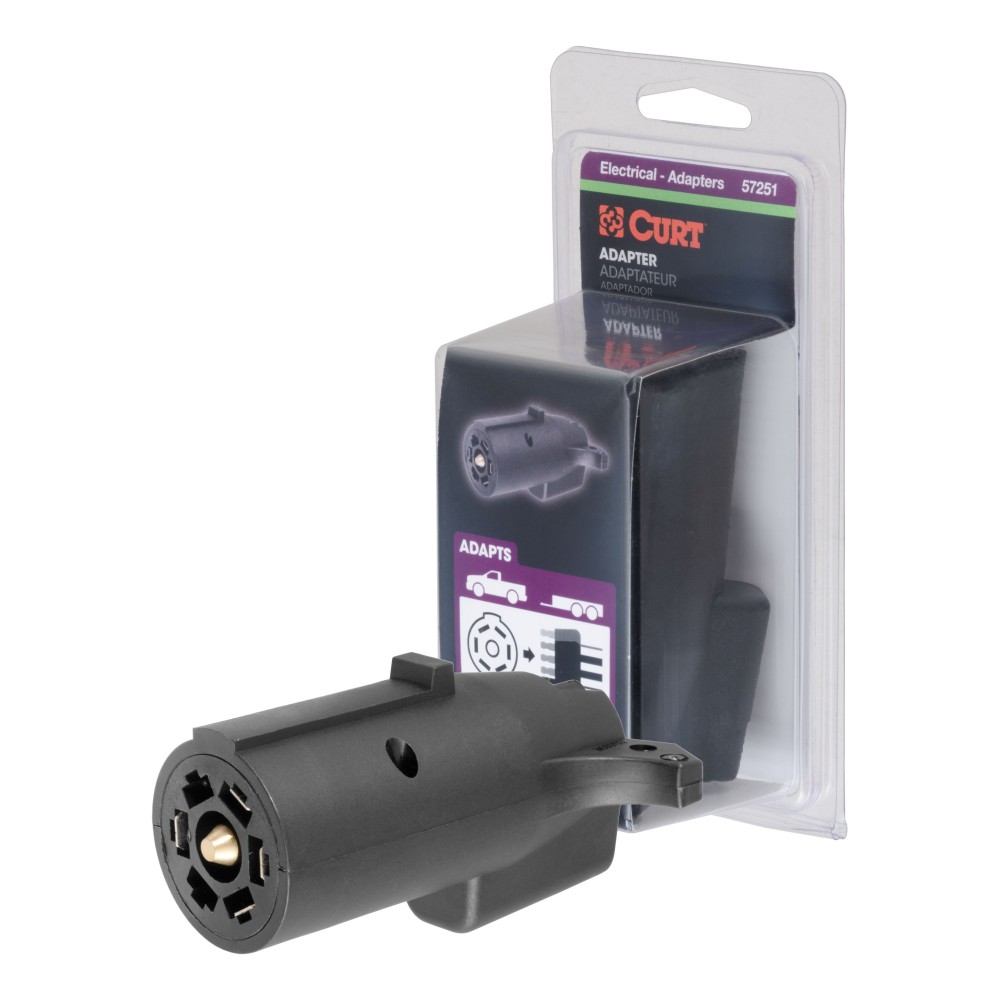 CURT Electrical Adapter for 7-Way to 5-Way Trailer Connection CURT 7-way RV blade to 5-way flat trailer electrical adapter