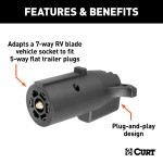 CURT Electrical Adapter for 7-Way to 5-Way Trailer Connection CURT 7-way RV blade to 5-way flat trailer electrical adapter