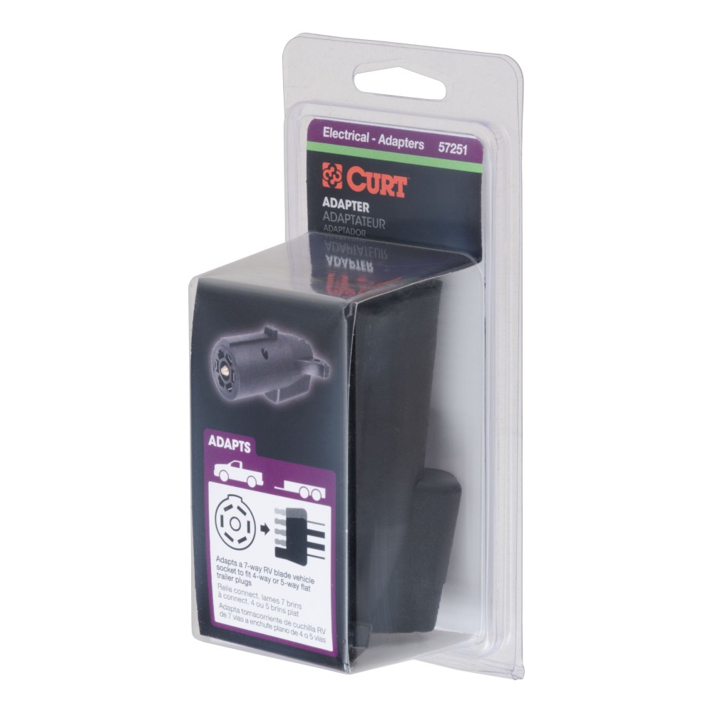 CURT Electrical Adapter for 7-Way to 5-Way Trailer Connection CURT 7-way RV blade to 5-way flat trailer electrical adapter