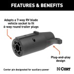 CURT 7-Way RV Blade to 6-Way Round Trailer Plug Adapter CURT adapter connecting 7-way RV blade socket to 6-way round trailer plug