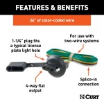 CURT 4-Way Flat Vehicle End Connector with 36-Inch Lead CURT 4-way flat connector with 36-inch bonded wires for trailer lighting.