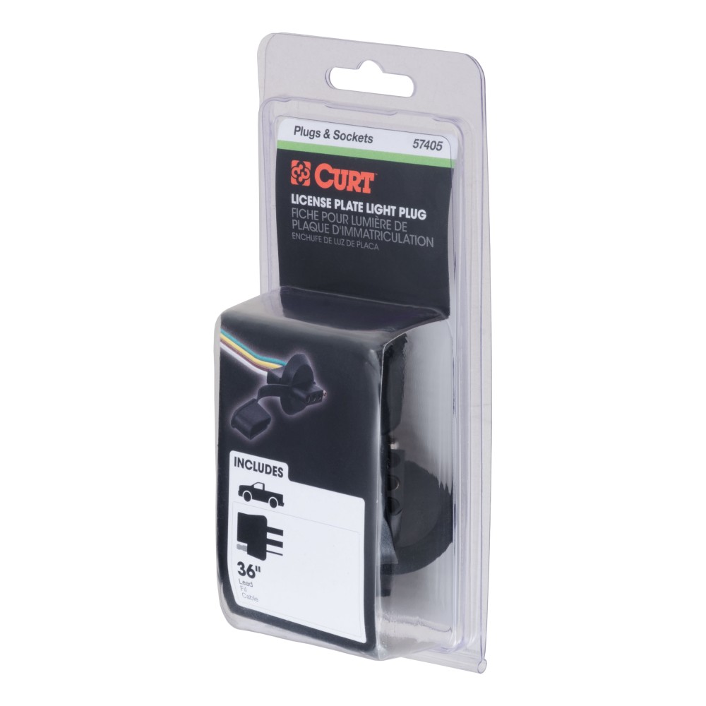 CURT 4-Way Flat Vehicle End Connector with 36-Inch Lead CURT 4-way flat connector with 36-inch bonded wires for trailer lighting.