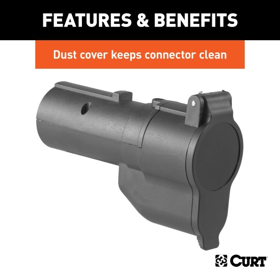 CURT Electrical Adapter with Backup Alarm and Dust Cover CURT electrical adapter extends 7-way RV blade connector with backup alarm and dust cover