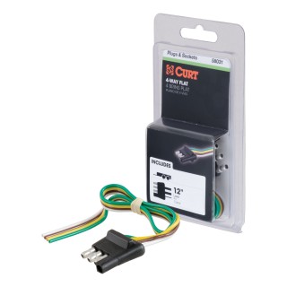 CURT 4-Way Flat Trailer Connector for Electrical Systems CURT 4-way flat trailer connector with bonded 16-gauge wires for tail lights, turn signals, and brake lights.