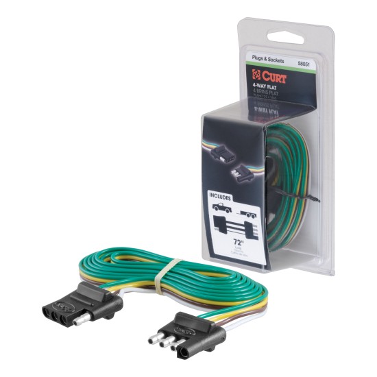CURT 4-way flat electrical connector with 72-inch bonded wire for trailers.