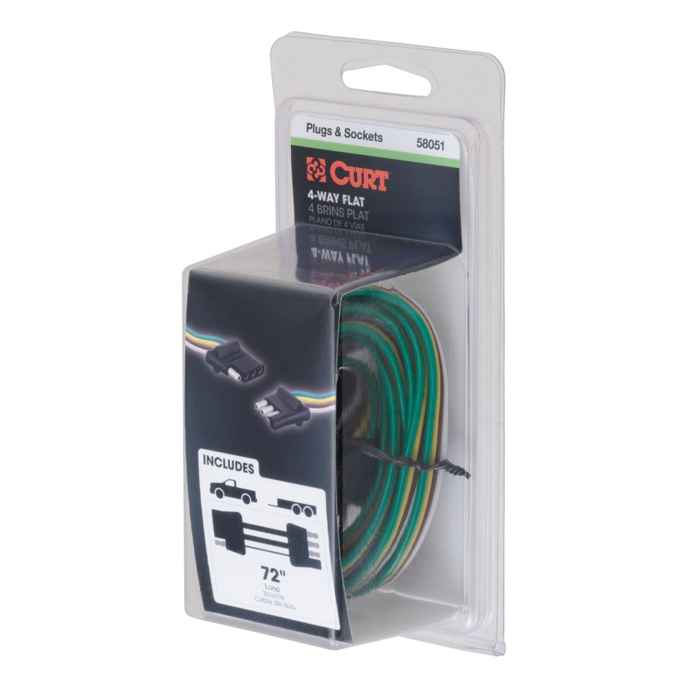 CURT 4-way flat electrical connector with 72-inch bonded wire for trailers.