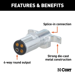 CURT 4-Way Round Trailer Connector for Tail and Brake Lights CURT 4-way round trailer connector with die-cast metal construction