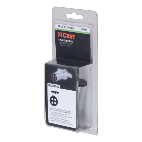 CURT 4-Way Round Trailer Electrical Connector for Tail Lights CURT 4-way round trailer end connector for tail and brake lights, dust and water-resistant