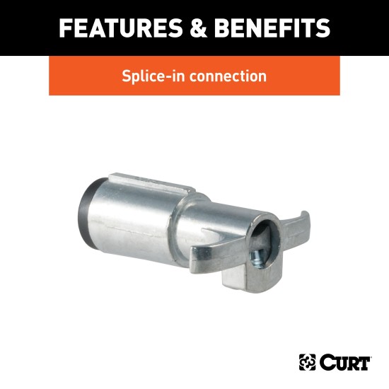 CURT 6-Way Round Trailer Electrical Connector - Male Plug CURT 6-way round male electrical connector for trailer with die-cast metal construction