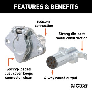 CURT 6-way round electrical connector with durable metal design and steel cover