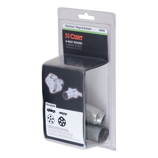 CURT 6-Way Round Trailer Electrical Connector with Steel Cover CURT 6-way round electrical connector with durable metal design and steel cover