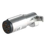 CURT 6-Way Round Trailer Side Electrical Connector CURT 6-way round electrical connector for trailers, featuring rust-free chrome plastic construction.