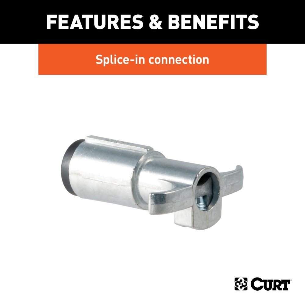 CURT 6-Way Round Trailer Side Electrical Connector CURT 6-way round electrical connector for trailers, featuring rust-free chrome plastic construction.