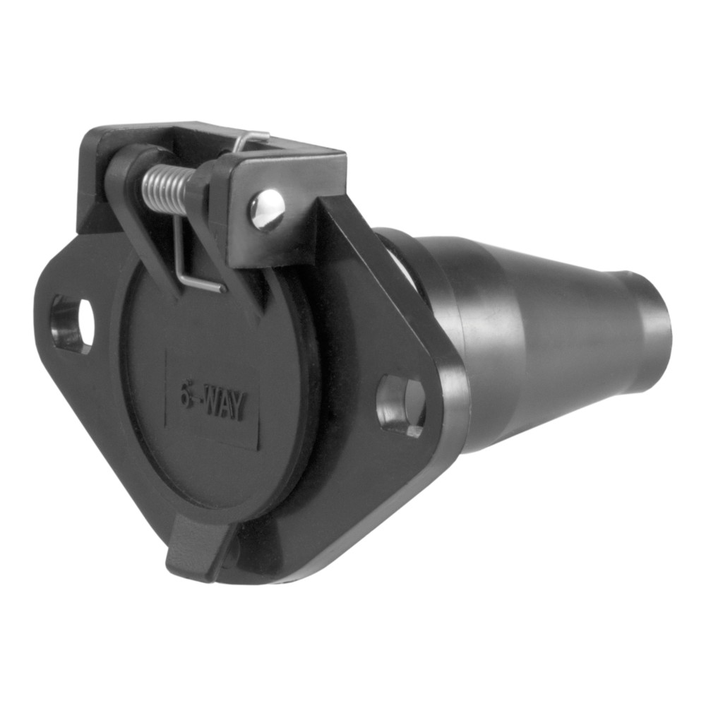 CURT 6-Way Round Electrical Vehicle Side Connector CURT 6-way round connector for vehicle side in black plastic with spring cover