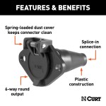 CURT 6-Way Round Electrical Vehicle Side Connector CURT 6-way round connector for vehicle side in black plastic with spring cover