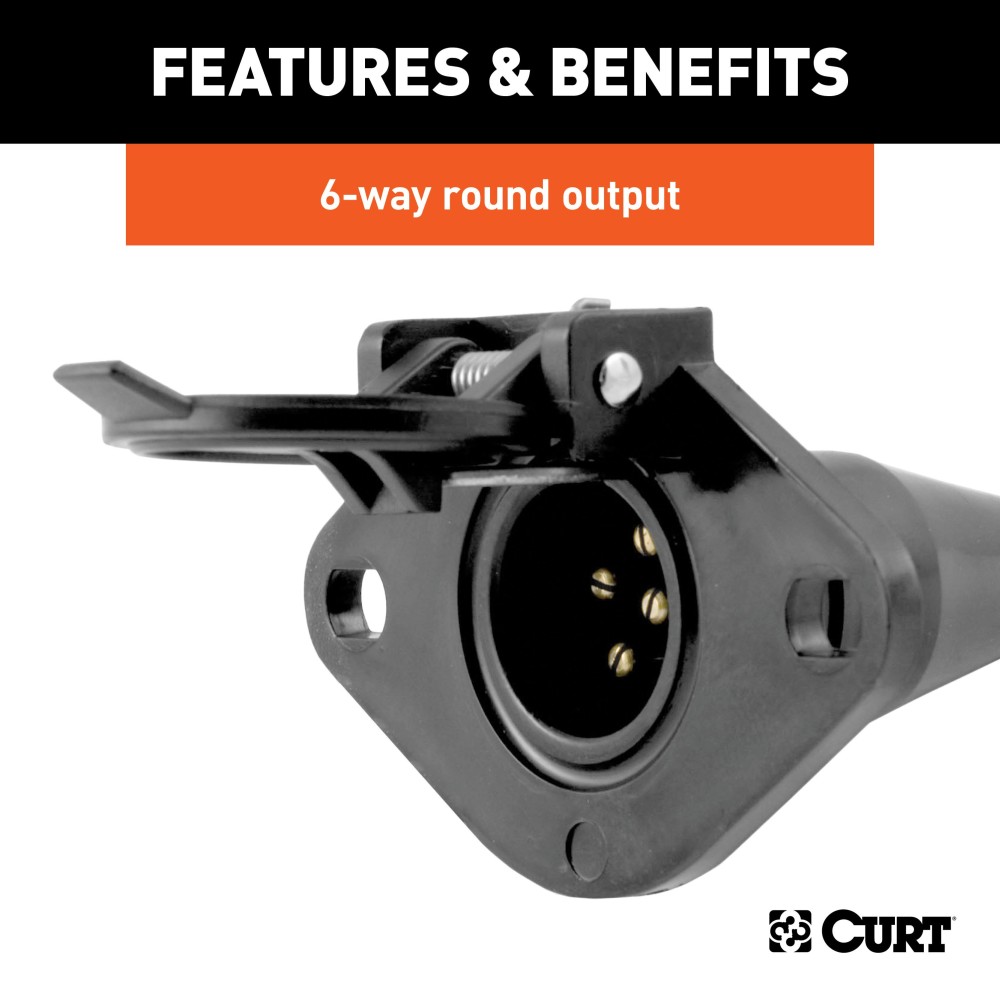 CURT 6-Way Round Electrical Vehicle Side Connector CURT 6-way round connector for vehicle side in black plastic with spring cover