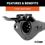 CURT 6-Way Round Electrical Vehicle Side Connector CURT 6-way round connector for vehicle side in black plastic with spring cover