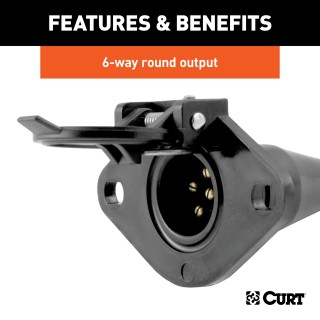 CURT 6-Way Round Electrical Vehicle Side Connector CURT 6-way round connector for vehicle side in black plastic with spring cover